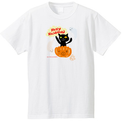 ハッピーハロウィン 黒ねことかぼちゃ ハロウィンTシャツ
